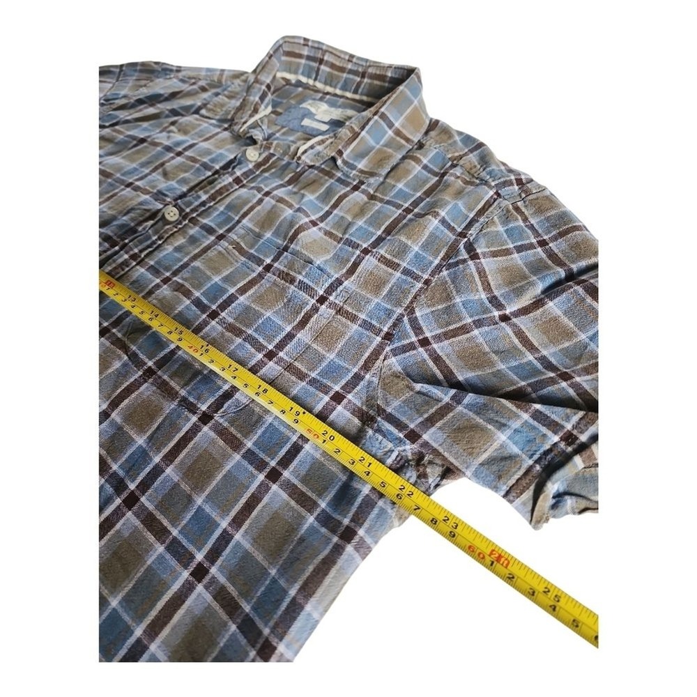 Rivers Linen Blend Button Down Shirt Men Large Blue Brown Plaid Casual Summer - Picture 3 of 7